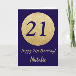 Happy 21. Geburtstag Navy Blue und Gold Glitzer Karte