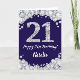 Happy 21. Geburtstag Navy Blue und Silver Glitzer Karte