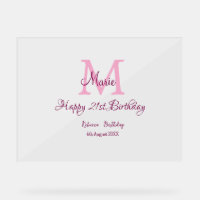 Happy 21. Geburtstag pink hinzufügen Name monogram