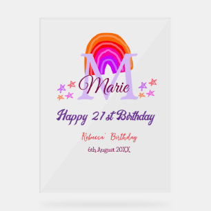 Happy 21. Geburtstag pink hinzufügen Name monogram Acrylschild