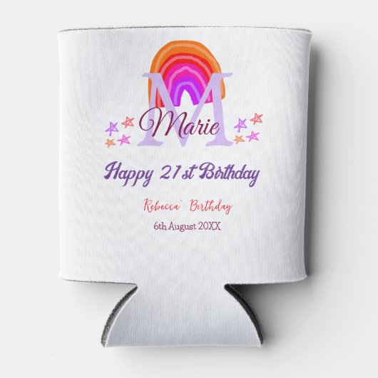 Happy 21. Geburtstag pink hinzufügen Name monogram Dosenkühler (Vorderseite)