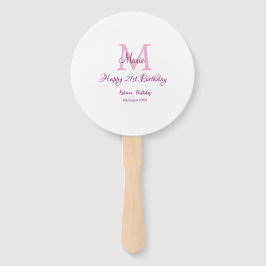 Happy 21. Geburtstag pink hinzufügen Name monogram Fächer