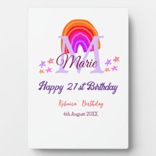 Happy 21. Geburtstag pink hinzufügen Name monogram Fotoplatte