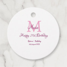 Happy 21. Geburtstag pink hinzufügen Name monogram Geschenkanhänger