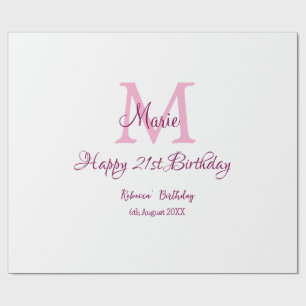 Happy 21. Geburtstag pink hinzufügen Name monogram Geschenkpapier