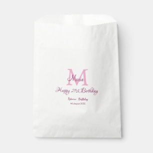 Happy 21. Geburtstag pink hinzufügen Name monogram Geschenktütchen