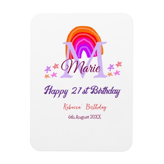Happy 21. Geburtstag pink hinzufügen Name monogram Magnet (Vertikal)