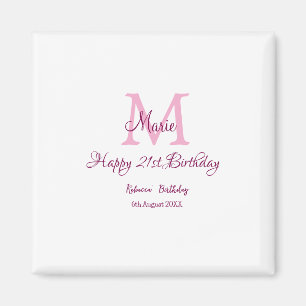 Happy 21. Geburtstag pink hinzufügen Name monogram Magnet