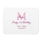 Happy 21. Geburtstag pink hinzufügen Name monogram Magnet (Horizontal)