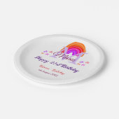 Happy 21. Geburtstag pink hinzufügen Name monogram Pappteller (Schrägansicht)