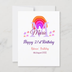 Happy 21. Geburtstag pink hinzufügen Name monogram Postkarte