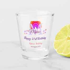 Happy 21. Geburtstag pink hinzufügen Name monogram Schnapsglas