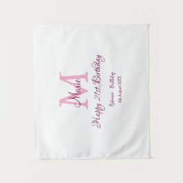 Happy 21. Geburtstag pink hinzufügen Name monogram Wandteppich