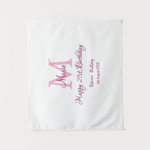 Happy 21. Geburtstag pink hinzufügen Name monogram Wandteppich