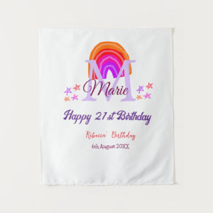 Happy 21. Geburtstag pink hinzufügen Name monogram Wandteppich