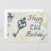 Happy 21. Geburtstag Viktorianischer Schlüssel Postkarte (Vorne/Hinten)