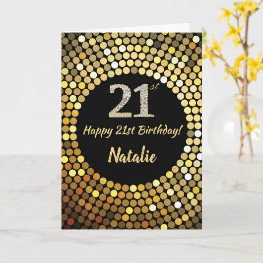Happy 21st Birthday Black and Gold Glitter Card Karte (Gelbe Blume)