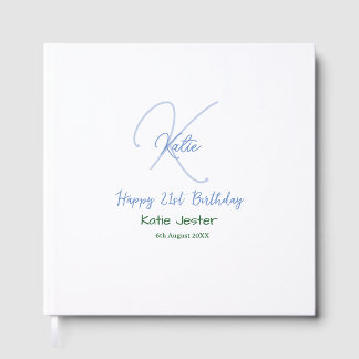 Happy 21st birthday blue add name monogram modern gästebuch