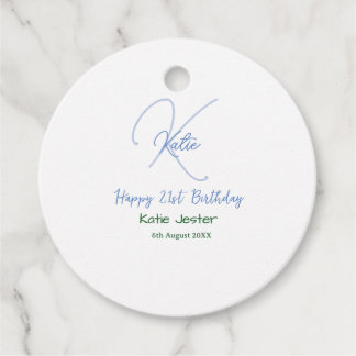 Happy 21st birthday blue add name monogram modern geschenkanhänger