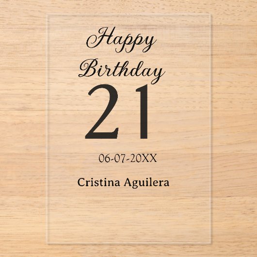 Happy 21st birthday bold letter simple name minima acryleinladungen (Vorderseite)