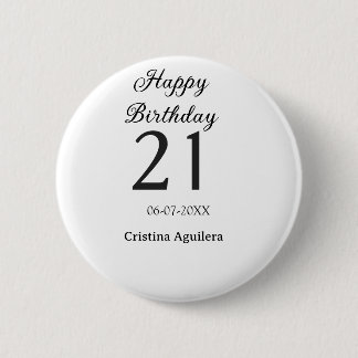 Happy 21st birthday bold letter simple name minima button