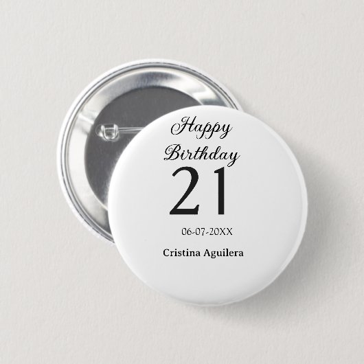 Happy 21st birthday bold letter simple name minima button (Vorne & Hinten)