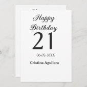 Happy 21st birthday bold letter simple name minima einladung (Vorne/Hinten)