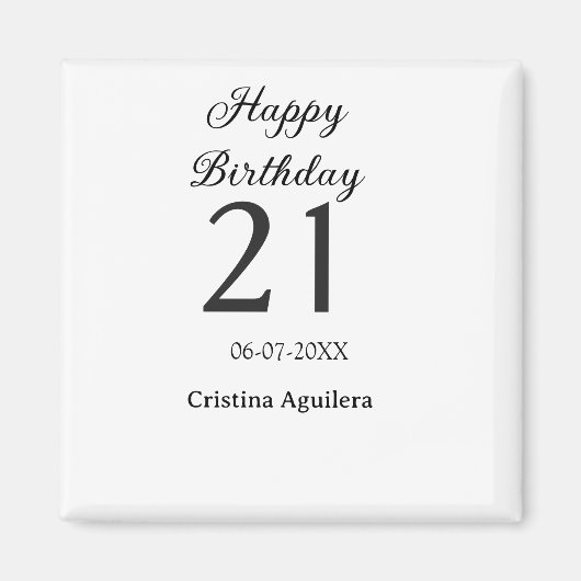 Happy 21st birthday bold letter simple name minima magnet (Vorne)