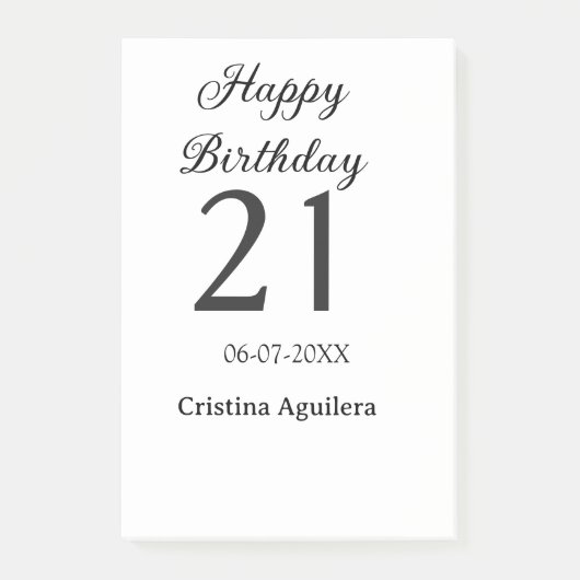 Happy 21st birthday bold letter simple name minima post-it klebezettel (Vorderseite)