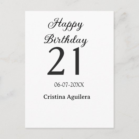 Happy 21st birthday bold letter simple name minima postkarte (Vorderseite)