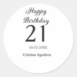 Happy 21st birthday bold letter simple name minima runder aufkleber