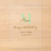 Happy 21st Birthday green add name monogram brown  Acryleinladungen (Vorderseite)