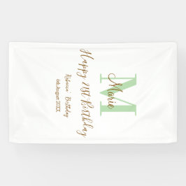 Happy 21st Birthday green add name monogram brown  Banner