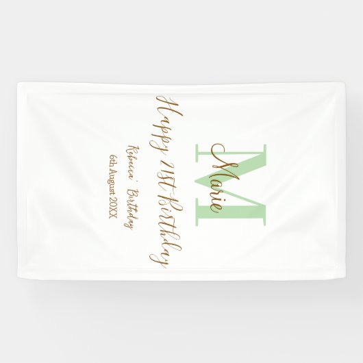 Happy 21st Birthday green add name monogram brown Banner (Horizontal)