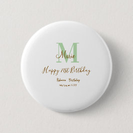 Happy 21st Birthday green add name monogram brown  Button