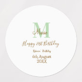 Happy 21st Birthday green add name monogram brown  Etiketten (Design 1)