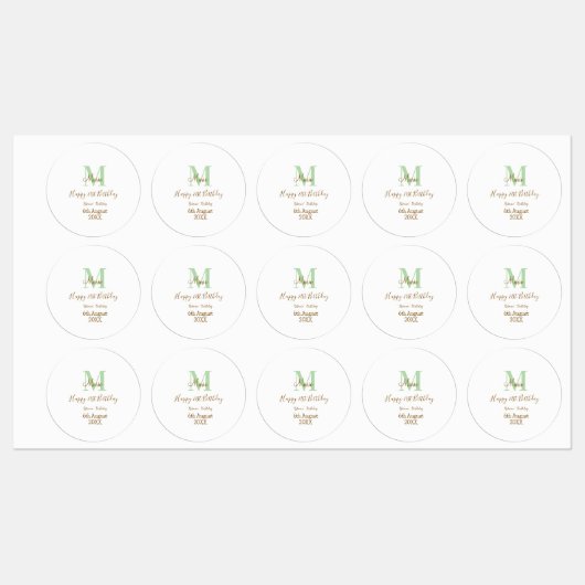 Happy 21st Birthday green add name monogram brown  Etiketten (Blatt)
