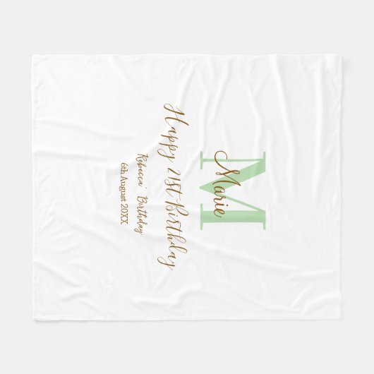 Happy 21st Birthday green add name monogram brown  Fleecedecke (Vorderseite (Horizontal))