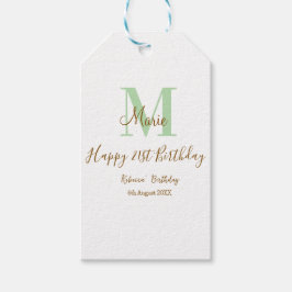 Happy 21st Birthday green add name monogram brown  Geschenkanhänger