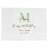 Happy 21st Birthday green add name monogram brown Große Geschenktüte (Rückseite)