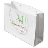 Happy 21st Birthday green add name monogram brown Große Geschenktüte (Rückseite Schrägansicht)