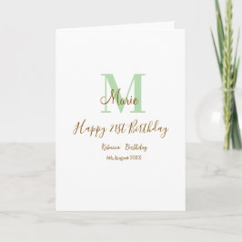 Happy 21st Birthday green add name monogram brown  Karte