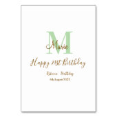 Happy 21st Birthday green add name monogram brown Tischnummer (Vorderseite)