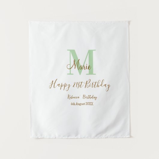 Happy 21st Birthday green add name monogram brown  Wandteppich (Vorderseite)