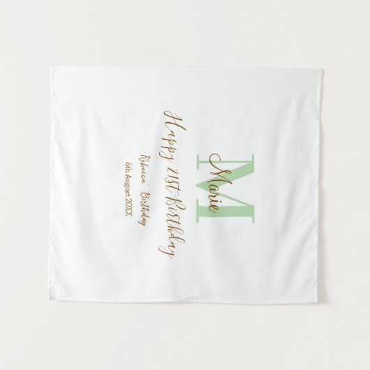 Happy 21st Birthday green add name monogram brown  Wandteppich (Vorderseite (Horizontal))