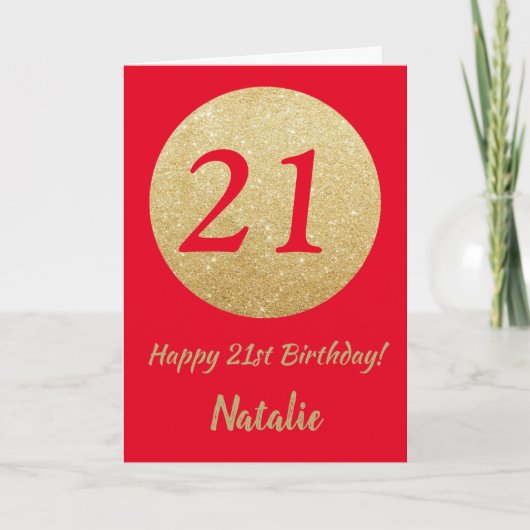 Happy 21st Birthday Red and Gold Glitter Card Karte (Vorderseite)
