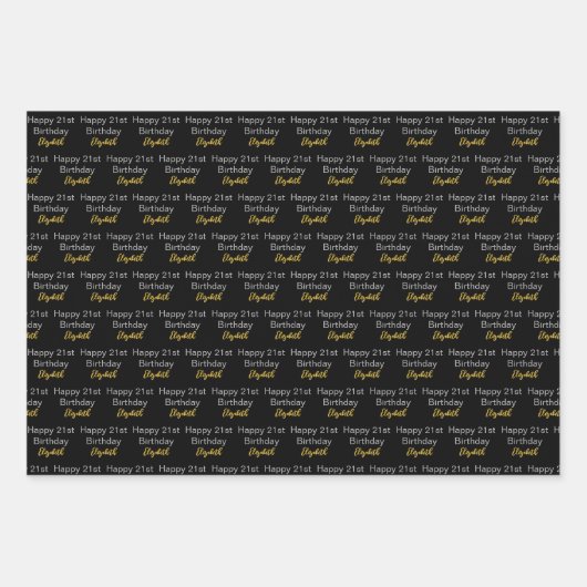 Happy 21st Birthday Script Name Black White Gold Geschenkpapier Set (Vorderseite 3)