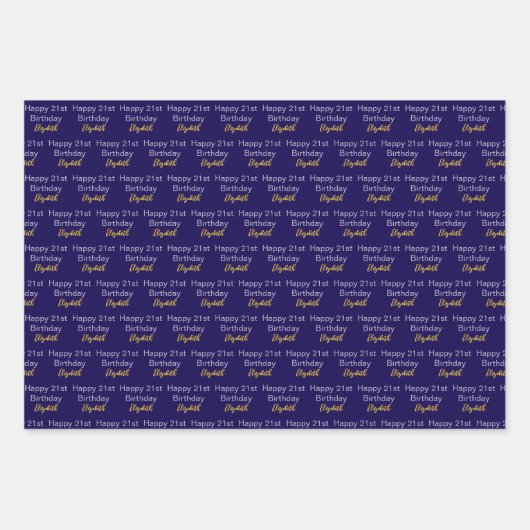 Happy 21st Birthday Script Name Dark Blue Gold Geschenkpapier Set (Vorderseite 3)