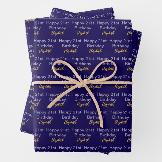Happy 21st Birthday Script Name Dark Blue Gold Geschenkpapier Set (Beispiel)
