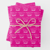 Happy 21st Birthday Script Name Hot Pink and White Geschenkpapier Set (Beispiel)